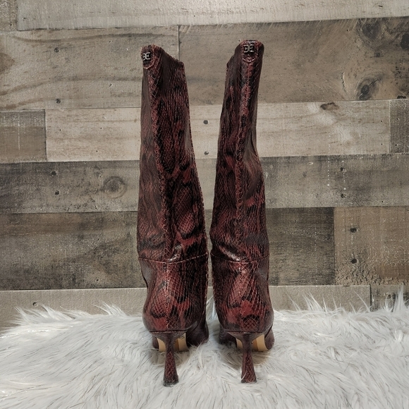 New Sam Edelman Samira Leather Boots in Plum Multi Snake Print | Size 5 - Picture 6 of 11